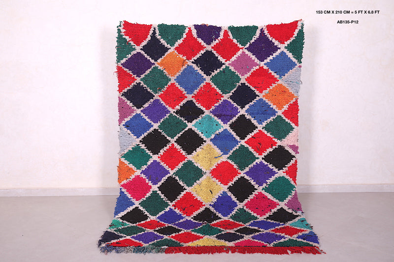 Colorful Moroccan Boucherouite Rug - Handwoven Statement Piece | 5 x 6.8 Ft