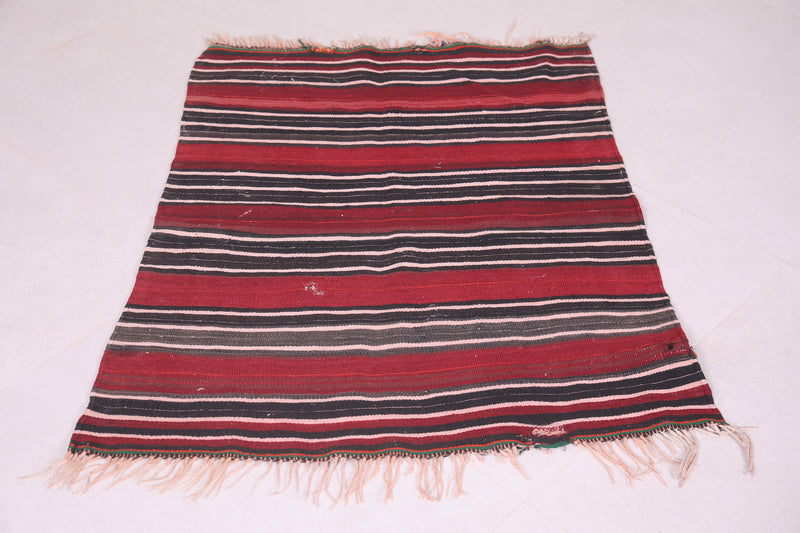 Handwoven Kilim 2.3 x 3 Feet – Red and Black Striped Rug