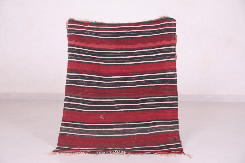 Handwoven Kilim 2.3 x 3 Feet – Red and Black Striped Rug