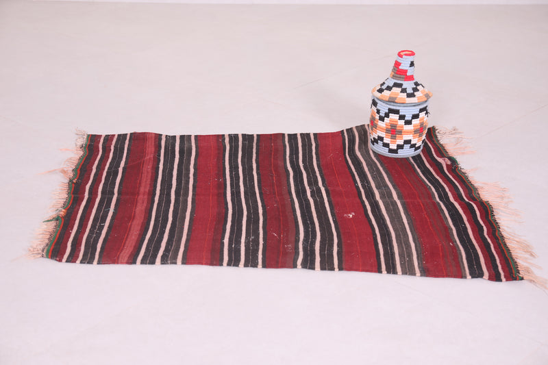 Handwoven Kilim 2.3 x 3 Feet – Red and Black Striped Rug