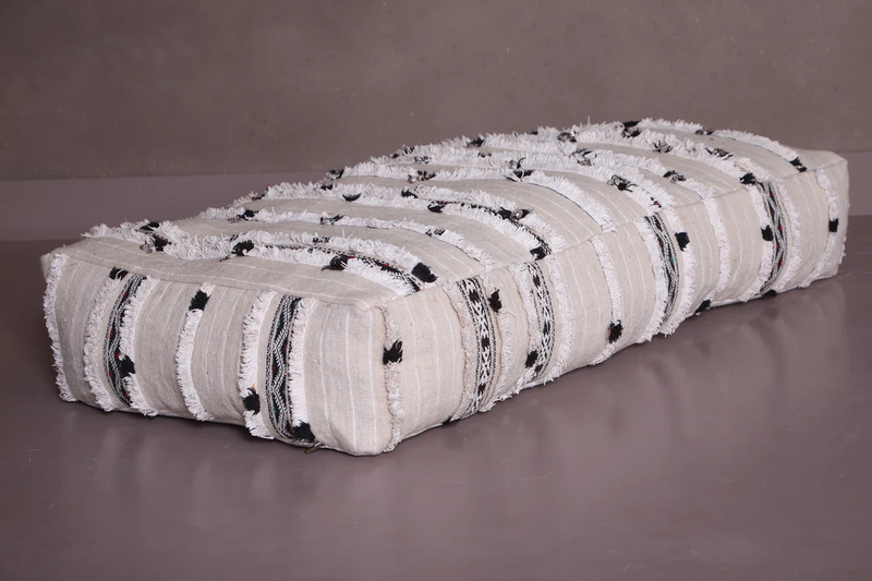 Moroccan Wedding Blanket Poufs - White & Black Boho Floor Cushions Set