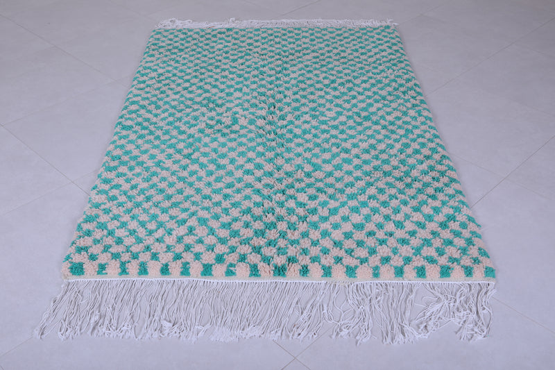 Beautiful Teal Checkered Rug 4.7 X 6.5 Feet – Handmade Elegance