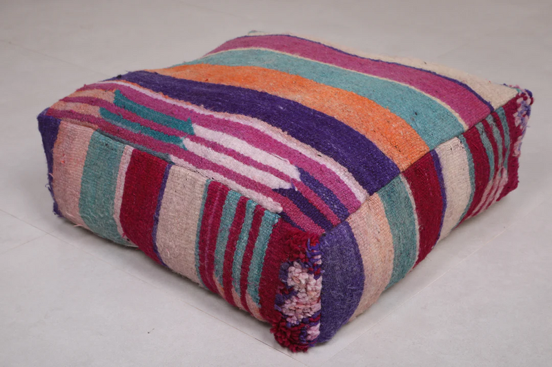 Berber Handmade Moroccan Colorful Rug Pouf – Vibrant Pouf for Boho Decor - kilim pouf