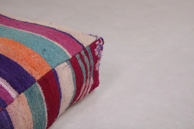 Berber Handmade Moroccan Colorful Rug Pouf – Vibrant Pouf for Boho Decor - kilim pouf