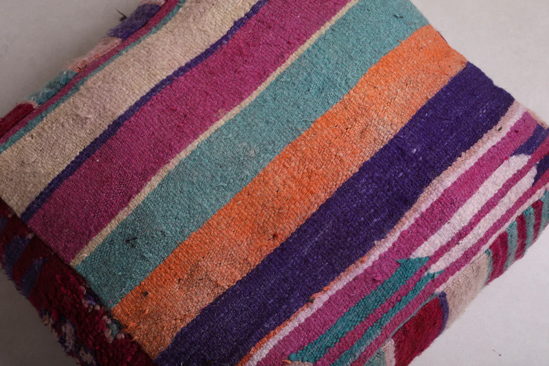 Berber Handmade Moroccan Colorful Rug Pouf – Vibrant Pouf for Boho Decor - kilim pouf