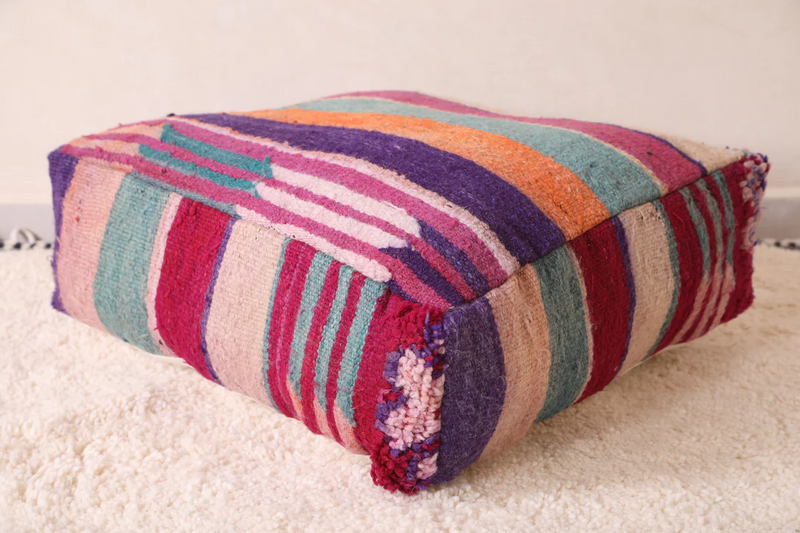 Berber Handmade Moroccan Colorful Rug Pouf – Vibrant Pouf for Boho Decor - kilim pouf