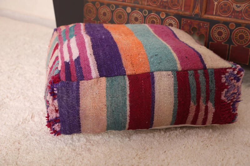 Berber Handmade Moroccan Colorful Rug Pouf – Vibrant Pouf for Boho Decor - kilim pouf