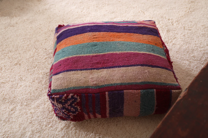 Berber Handmade Moroccan Colorful Rug Pouf – Vibrant Pouf for Boho Decor - kilim pouf