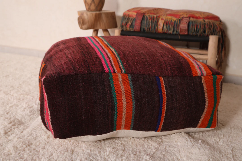 Moroccan Berber Kilim Pouf – Handmade Rug Pouf for Stylish Home Decor