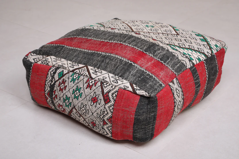 Moroccan Handwoven Berber Kilim Rug Pouf – Traditional Artisan Pouf for Home Decor - kilim pouf