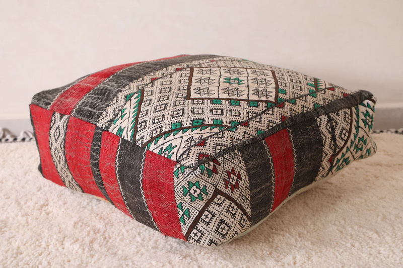 Moroccan Handwoven Berber Kilim Rug Pouf – Traditional Artisan Pouf for Home Decor