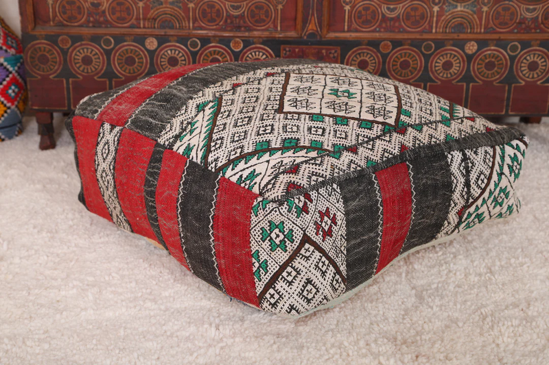 Moroccan Handwoven Berber Kilim Rug Pouf – Traditional Artisan Pouf for Home Decor