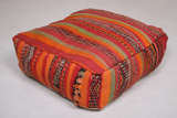 Red Handmade Moroccan Berber Rug Pouf – Unique Artisan Footstool