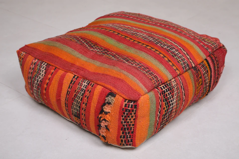 Red Handmade Moroccan Berber Rug Pouf – Unique Artisan Footstool - Moroccan kilim pouf