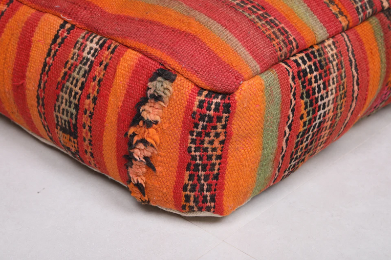 Red Handmade Moroccan Berber Rug Pouf – Unique Artisan Footstool - Moroccan kilim pouf