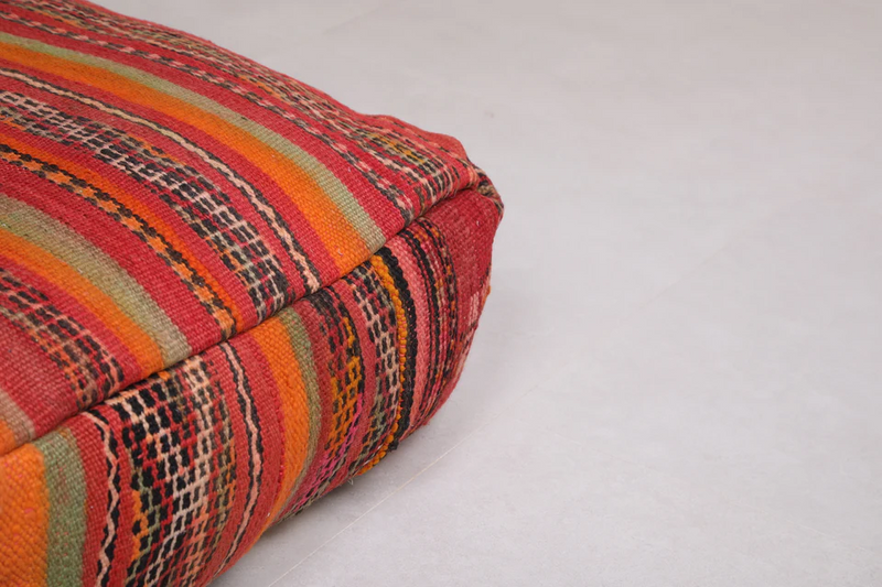 Red Handmade Moroccan Berber Rug Pouf – Unique Artisan Footstool - Moroccan kilim pouf