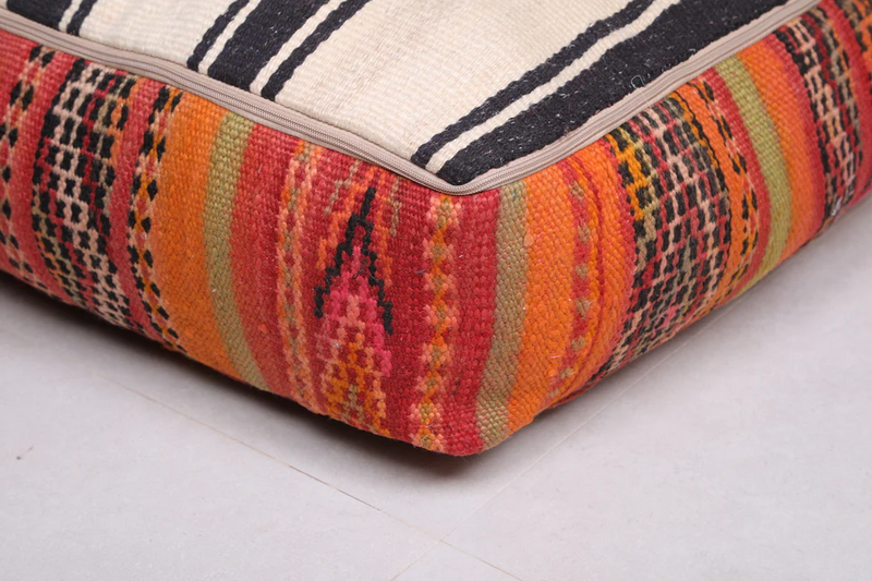 Red Handmade Moroccan Berber Rug Pouf – Unique Artisan Footstool - Moroccan kilim pouf