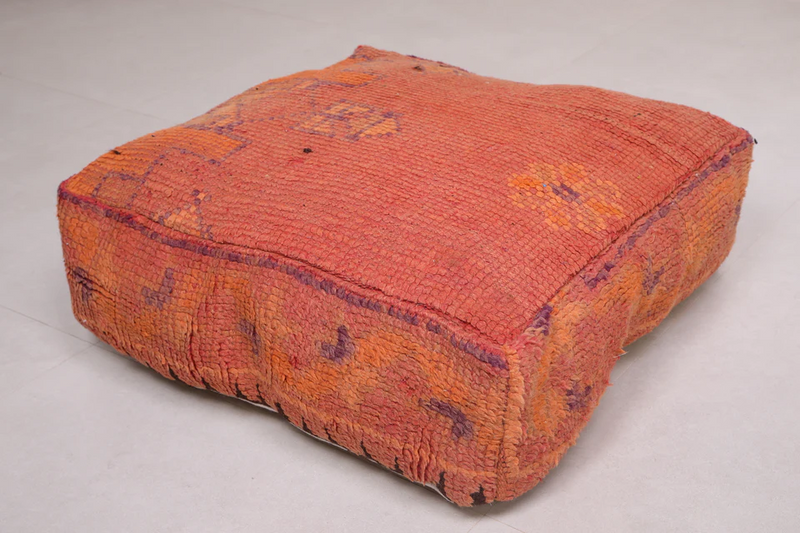 Moroccan Kilim Pouf - Burnt Orange Vintage Floor Cushion - kilim pouf