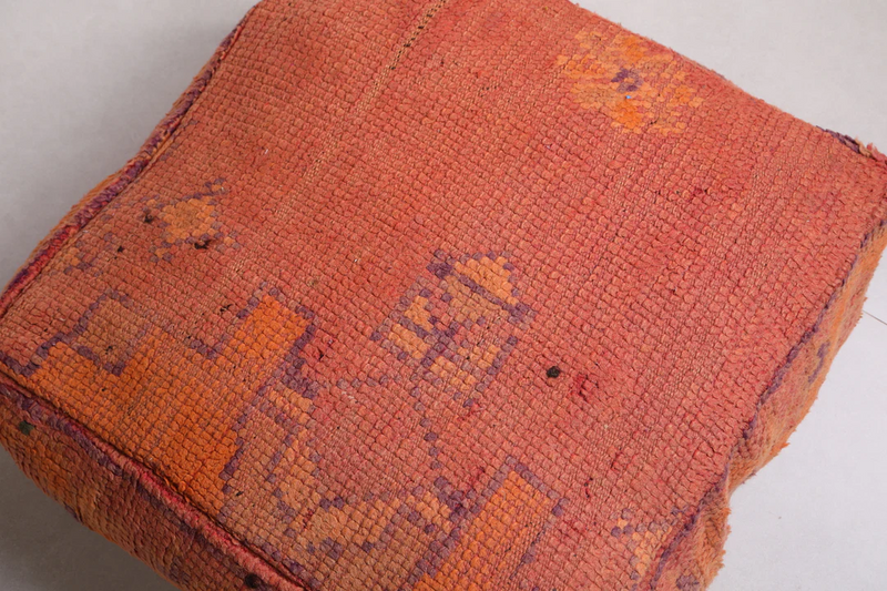 Moroccan Kilim Pouf - Burnt Orange Vintage Floor Cushion - kilim pouf