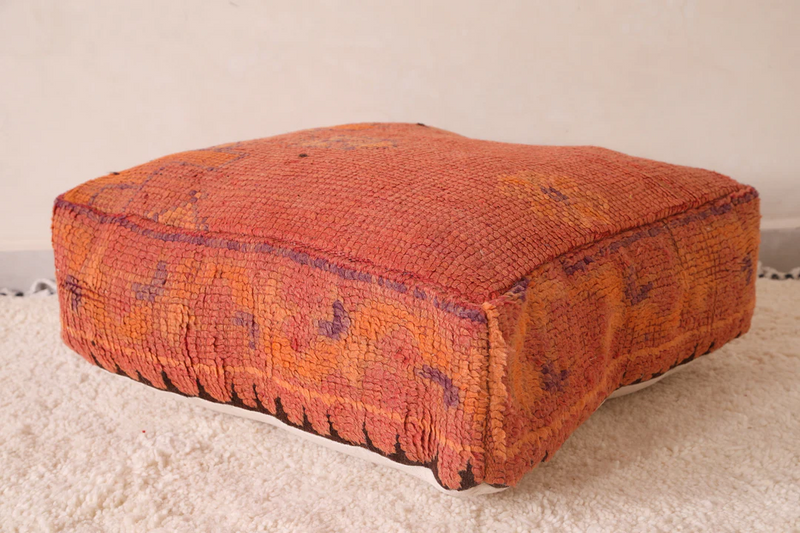 Moroccan Kilim Pouf - Burnt Orange Vintage Floor Cushion - kilim pouf