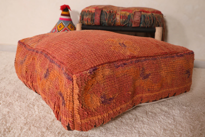 Moroccan Kilim Pouf - Burnt Orange Vintage Floor Cushion - kilim pouf