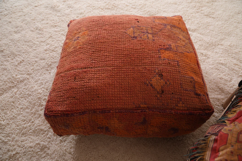 Moroccan Kilim Pouf - Burnt Orange Vintage Floor Cushion - kilim pouf