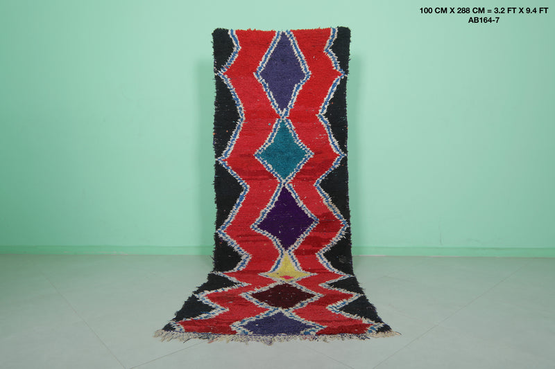 Boucherouite Runner Rug 3.2 x 9.4 Feet - Vibrant Moroccan Design