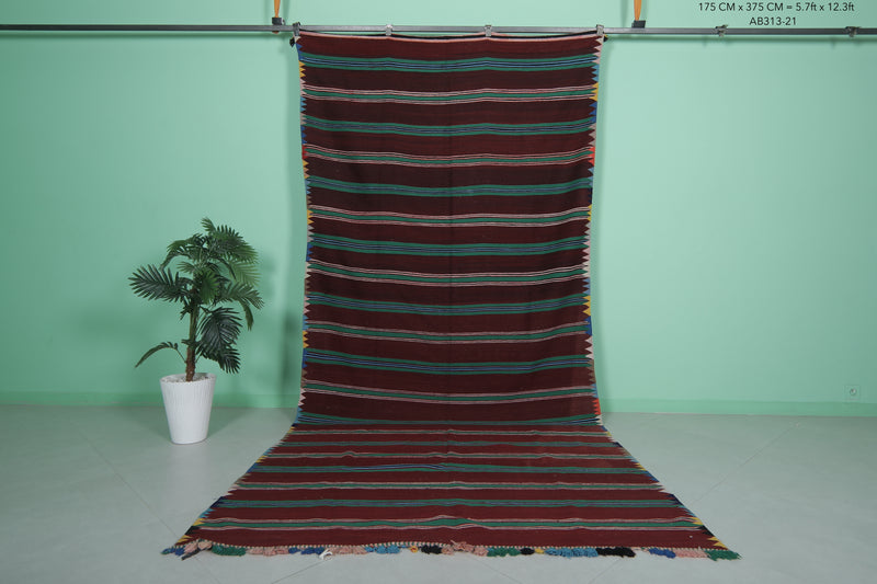 Moroccan Striped Kilim Rug - 5.7 FT × 12.3 FT | Vibrant Handwoven Rug