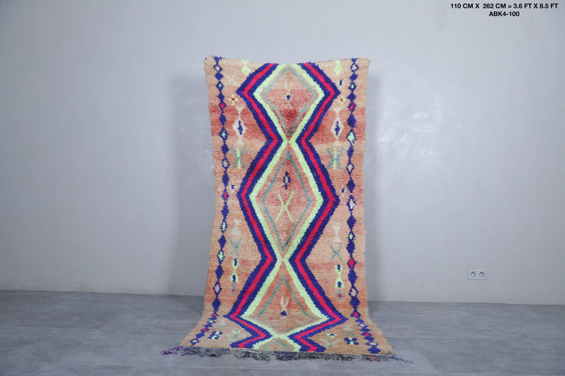 Colorful Moroccan Rug with Tribal Diamond Pattern - 3.6 x 8.5 Feet