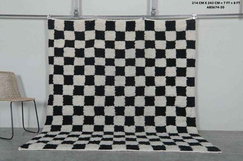 Moroccan Beni Ourain Rug 7 x 8 Ft - Checkered Design - Beni ourain rugs