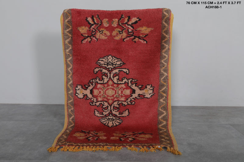 Red Moroccan Rug - 2.4 x 3.7 ft | Traditional Handmade Design