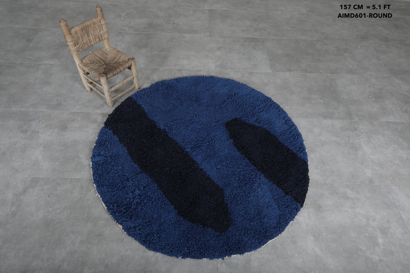 Round Moroccan Wool Rug - 5.1ft Midnight Blue