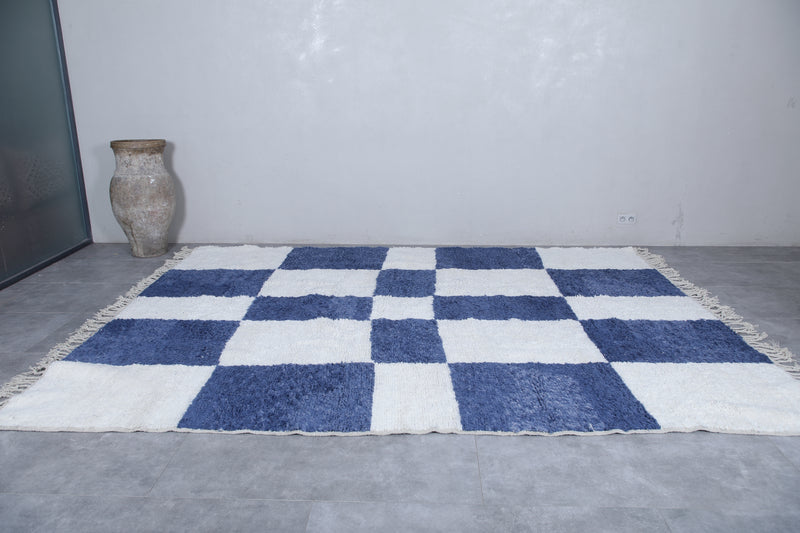 Moroccan Berber Rug - Handwoven 9.4 x 12.1 Feet | Blue and White Checkered Design