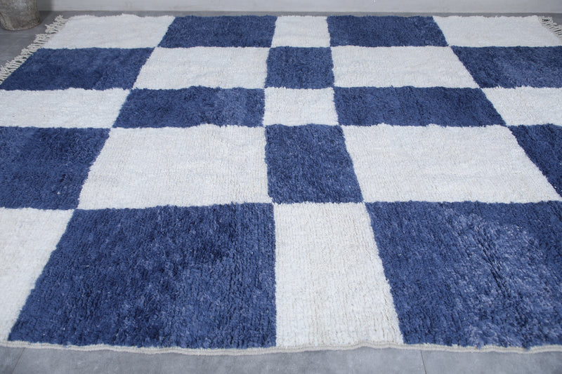 Moroccan Berber Rug - Handwoven 9.4 x 12.1 Feet | Blue and White Checkered Design