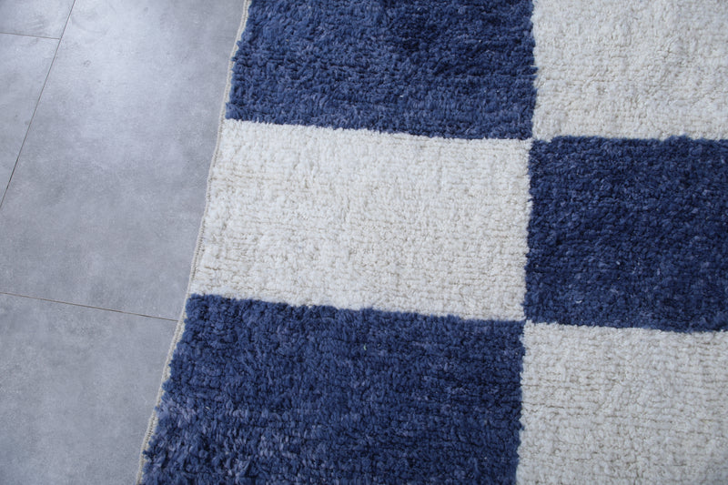 Moroccan Berber Rug - Handwoven 9.4 x 12.1 Feet | Blue and White Checkered Design