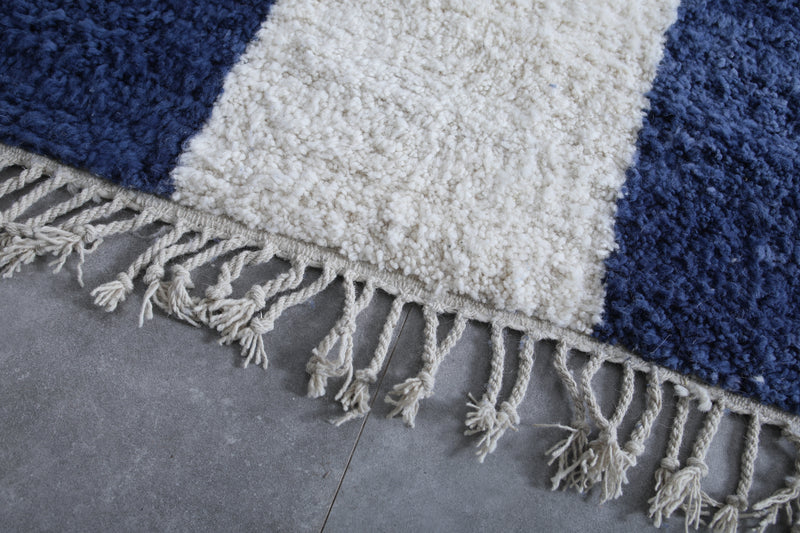 Moroccan Berber Rug - Handwoven 9.4 x 12.1 Feet | Blue and White Checkered Design