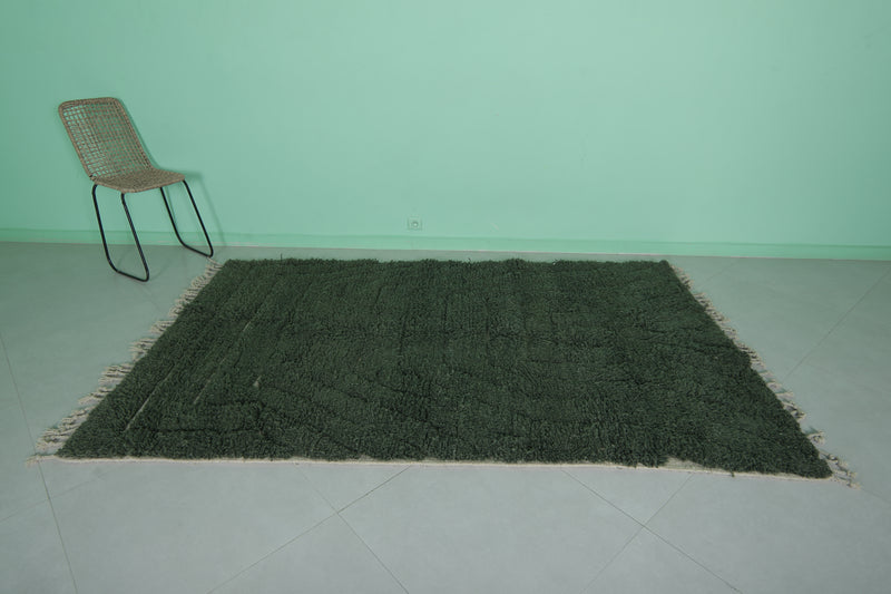 Moroccan Berber Rug - Handwoven 4.9 x 8 Feet | Luxurious Green Wool