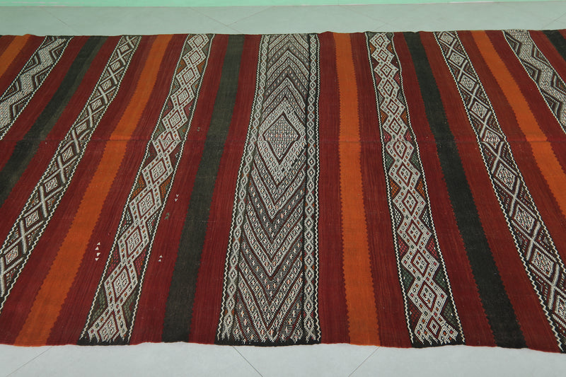 Large Handwoven Kilim Rug 6 FT x 13.4 FT – Authentic Moroccan Design