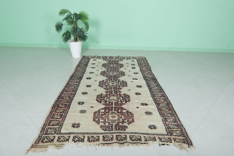 Moroccan Rug Trellis 4.2 x 7 ft | Handcrafted Cream & Geometric Pattern