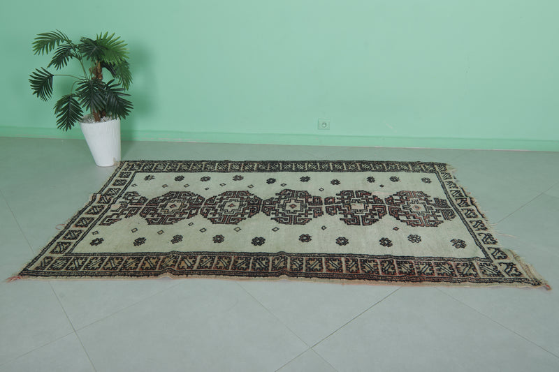 Moroccan Rug Trellis 4.2 x 7 ft | Handcrafted Cream & Geometric Pattern