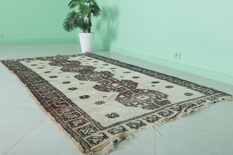 Moroccan Rug Trellis 4.2 x 7 ft | Handcrafted Cream & Geometric Pattern