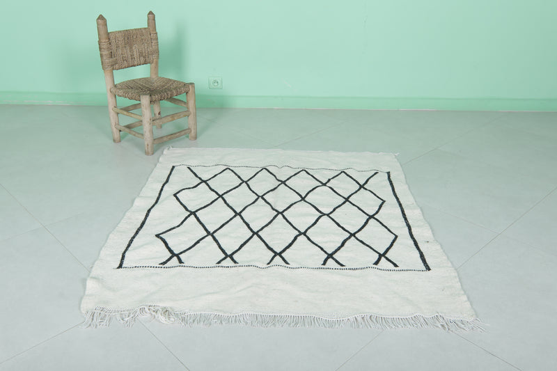 Moroccan Handwoven Kilim Rug - 3.9x4 FT with Black Diamond Design