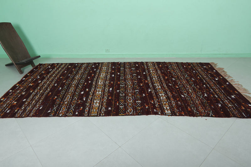 Wool and Silk Berber Kilim 5.5ft x 10.9ft - Handmade Moroccan Rug