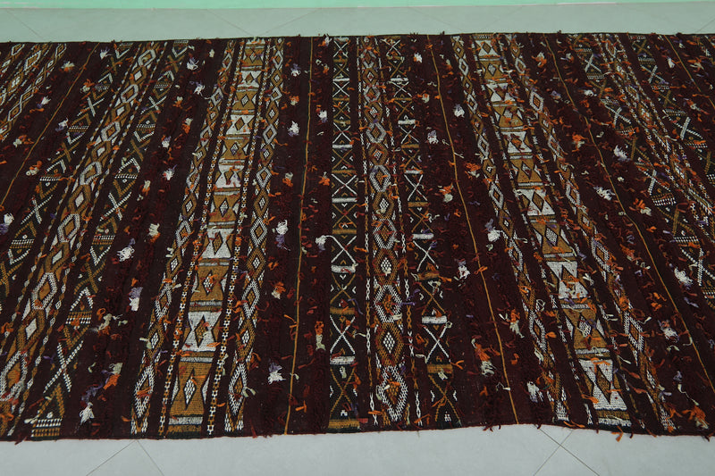 Wool and Silk Berber Kilim 5.5ft x 10.9ft - Handmade Moroccan Rug