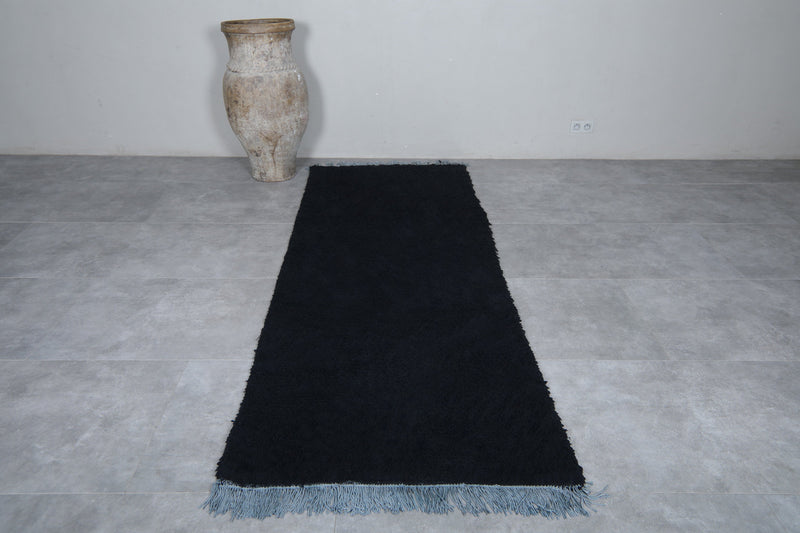 Moroccan Rug - 3.3x8.7 FT | Luxurious Handwoven Black Carpet