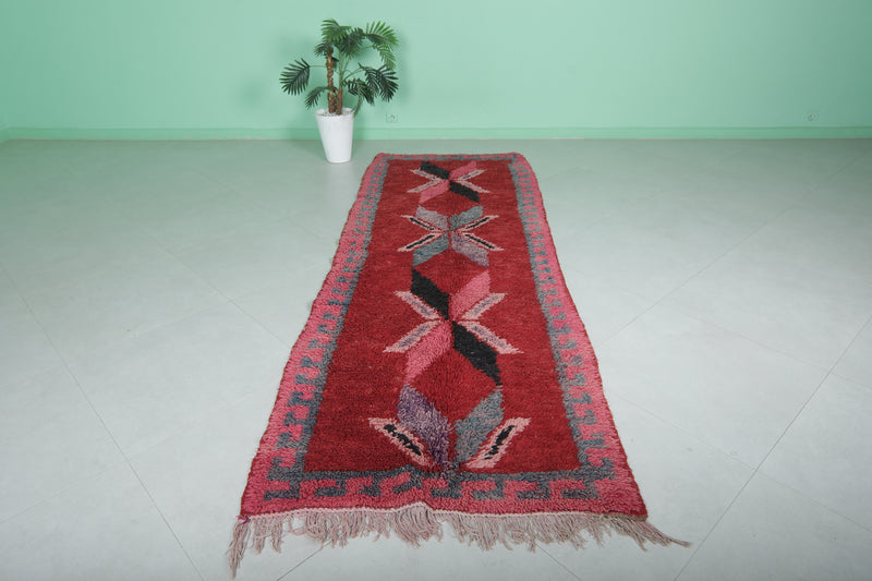 Moroccan Red Runner Rug 3.3 x 9.6 FT - Unique Star Design