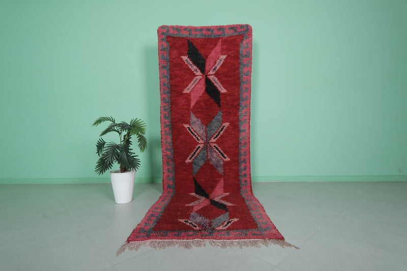 Moroccan Red Runner Rug 3.3 x 9.6 FT - Unique Star Design