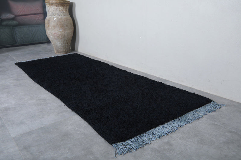 Moroccan Rug - 3.3x8.7 FT | Luxurious Handwoven Black Carpet