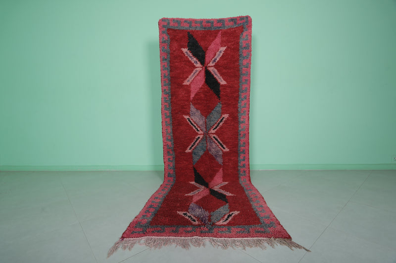 Moroccan Red Runner Rug 3.3 x 9.6 FT - Unique Star Design