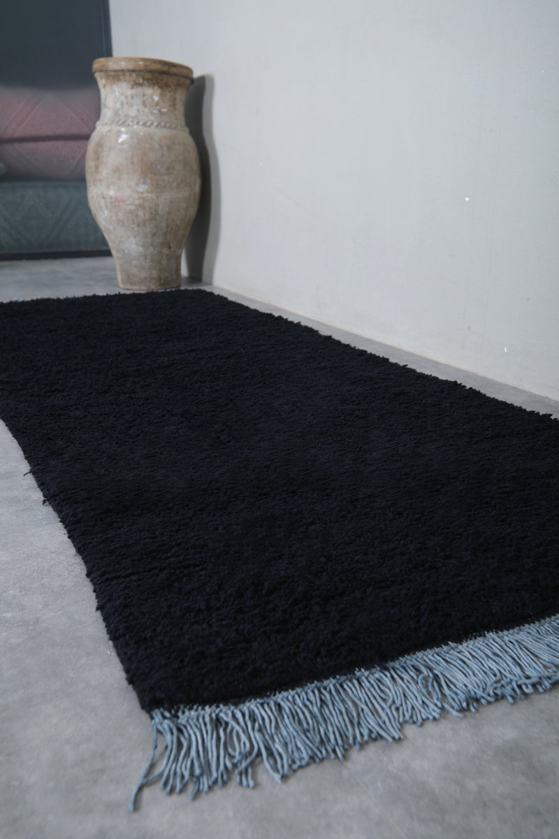 Moroccan Rug - 3.3x8.7 FT | Luxurious Handwoven Black Carpet